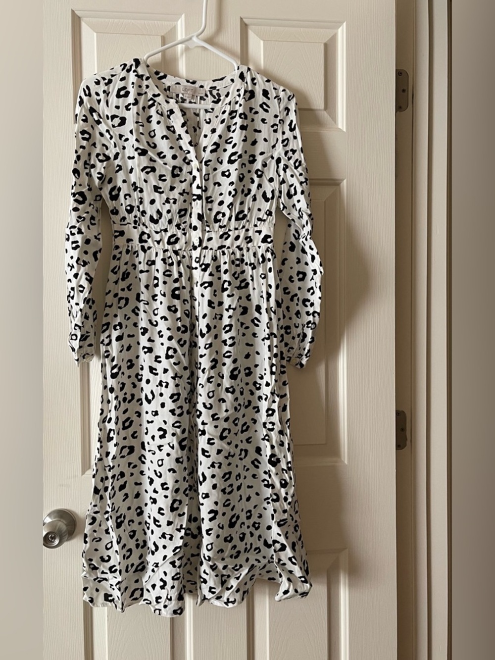 LOFT White and Black Leopard Midi Dress